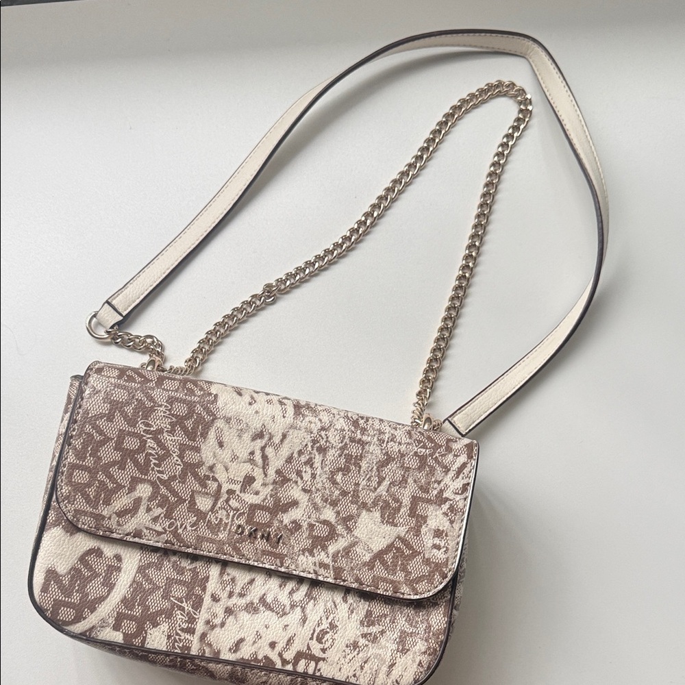 Elegant Cream and Brown Designer DKNY Shoulder Bag